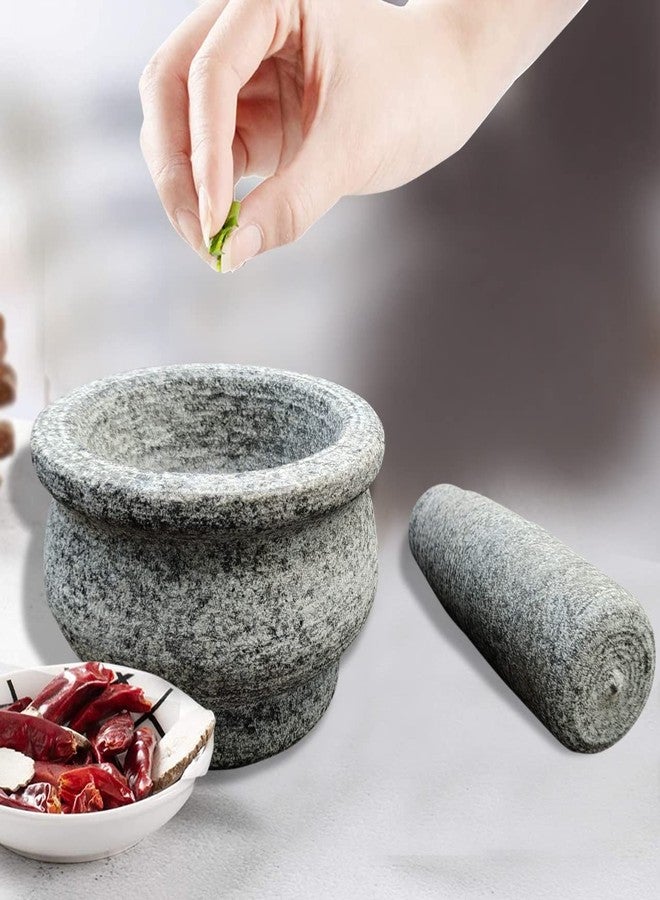 EZAHK Stone Mortar Pestle Set Bowl Type, Okhli, Mixer, Natural & Traditional Grinder, Musal, Heavy Duty for Kitchen, Making for Spices (5 in) - Image 4